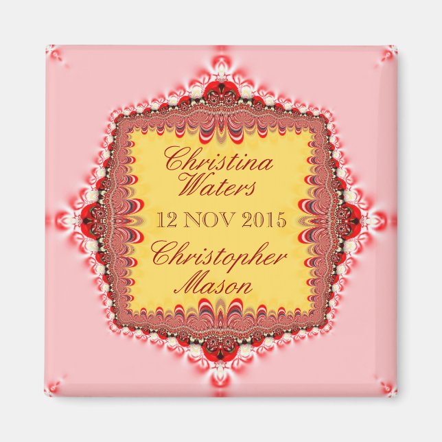 Aimant Rose Jaune Rouge Satin+Dentelle Mariage Faveurs Ma (Devant)