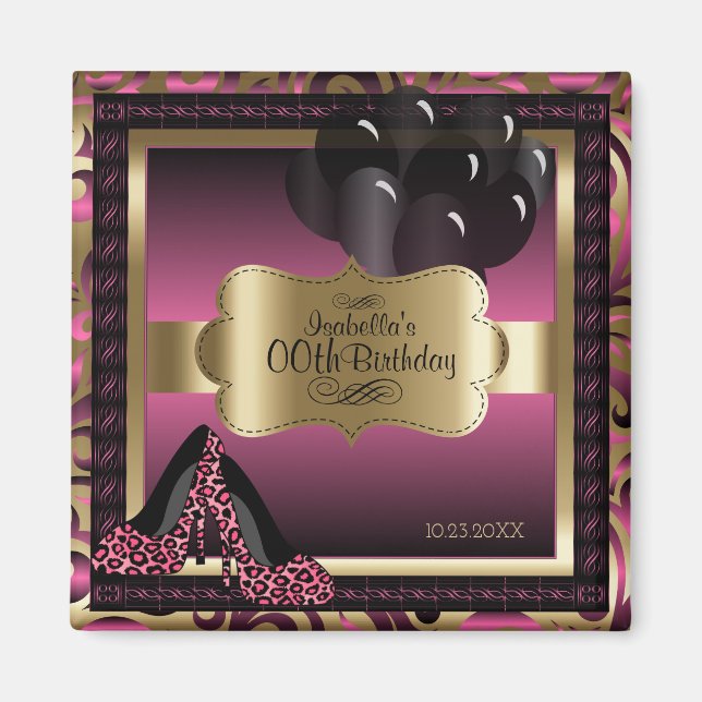 Aimant Rose, Noir & Or Metallic - 00e anniversaire (Devant)