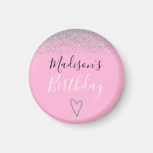 Aimant Rose Pailleté Argent Anniversaire Fille