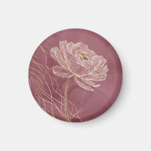 Aimant Rose Poussiéreuse Or Floral Line Art Élégant