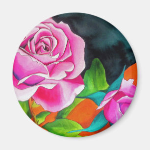 Aimant Rose rose avec aquarelle orange