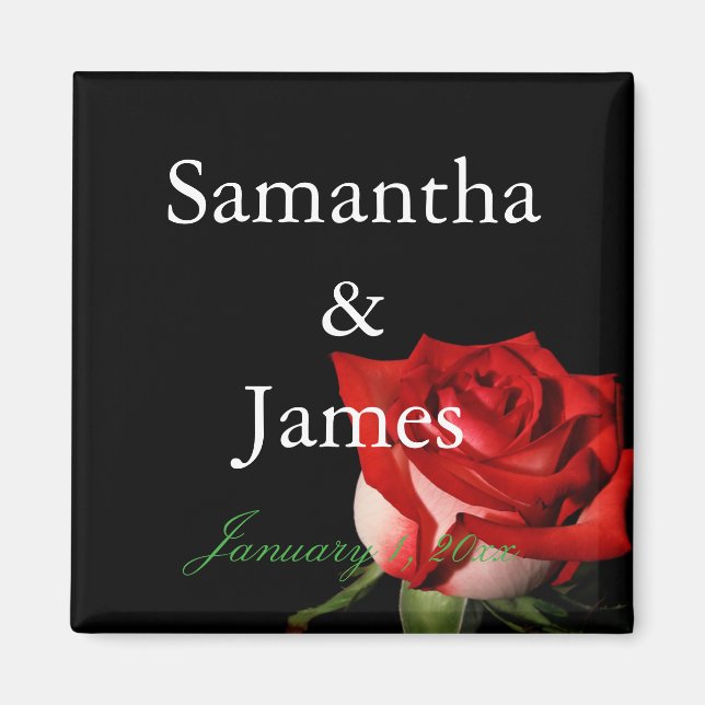 Aimant Rose rouge et blanc Mariage personnalisé (Devant)