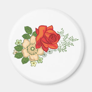 Aimant Rose rouge et marguerites