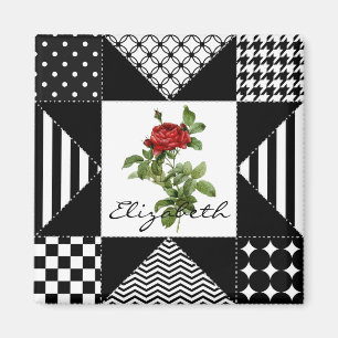 Aimant Rose rouge géométrique noir et blanc Girly avec 