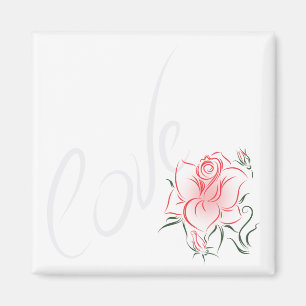Aimant Rose rouge stylisée et amour