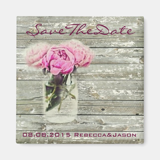 Aimant rose rustique mason jar mariage enregistrer la dat (Devant)