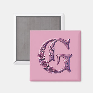 Aimant Rosemaling Métallisé Moderne Lettre G, Rose/Violet