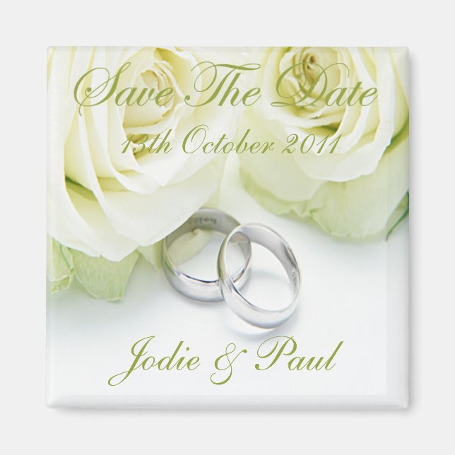 Aimant Roses Blanches Et Bagues Mariages - Enregistrer La (Devant)