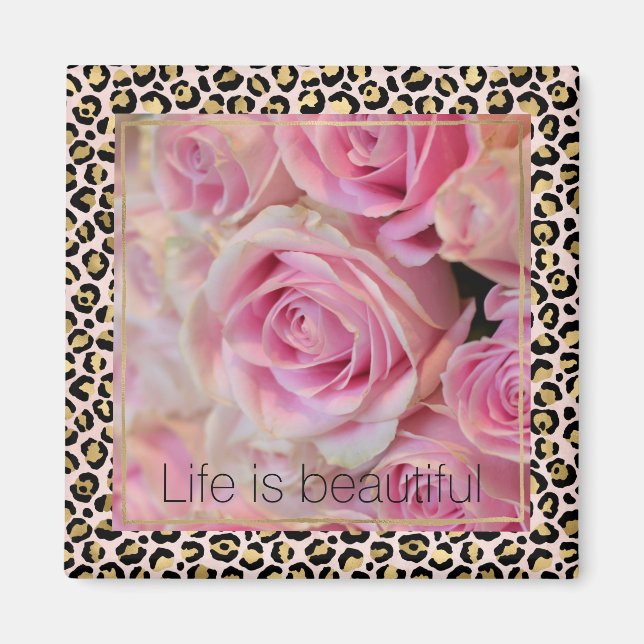 Aimant Roses blanches roses Beaux moments Leopard (Devant)