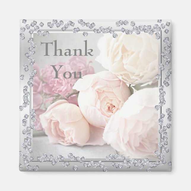 Aimant Roses romantiques et Merci de diamants (Devant)