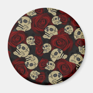 Aimant Roses rouges et crânes gris noir floral gothique