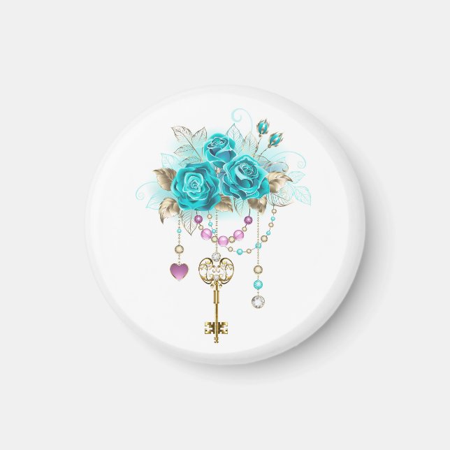 Aimant Roses turquoise avec touches (Devant)