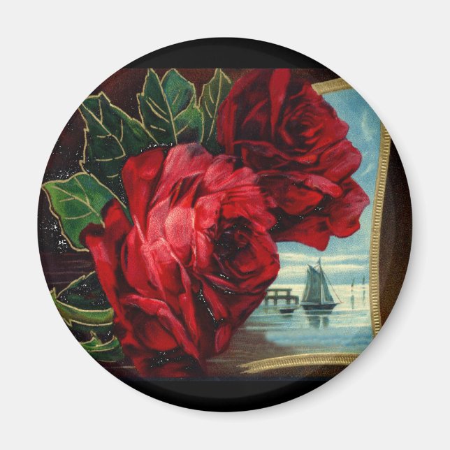 Aimant Roses vintages et voilier (Devant)