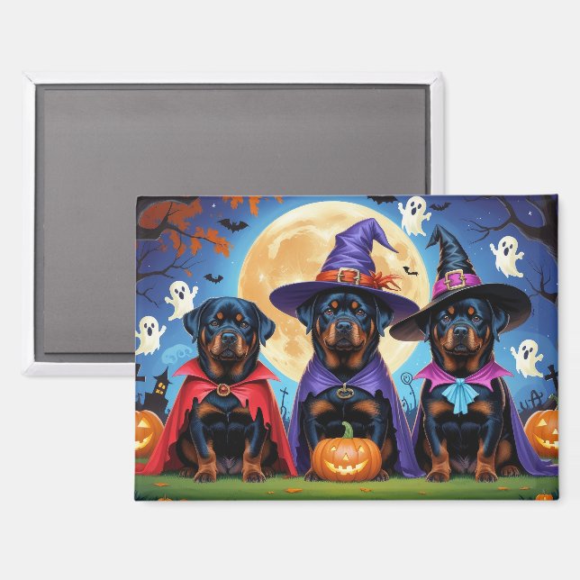 Aimant Rottweiler Chiens Citrouille Halloween Funny (Recto/Verso)