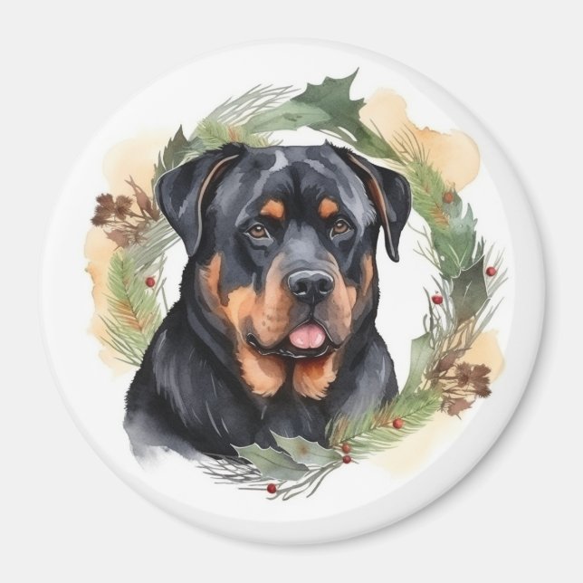 Aimant Rottweiler Christmas Wreath Festive Pup (Devant)