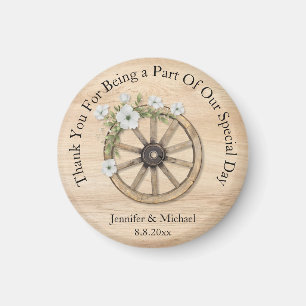 Aimant roue florale en bois rustique merci mariage occide