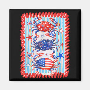 Aimant Rouge Blanc Bleu Rétro Crabe Été Ambiance 4 Juille