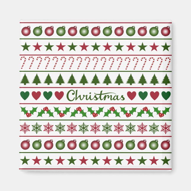 Aimant Rouge blanc de vert de motif de motifs de Noël (Devant)