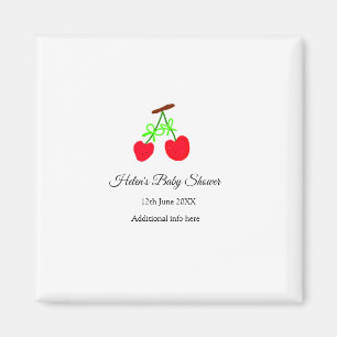 Aimant rouge Cerry green bow ajouter nom date baby shower