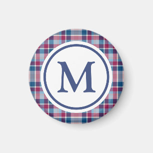 Aimant Rouge et Bleu Plaid Classique Monogramme