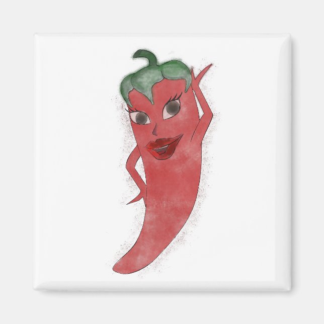 Aimant Rouge Hot Pepper Diva Aquarelle personnalisée (Devant)