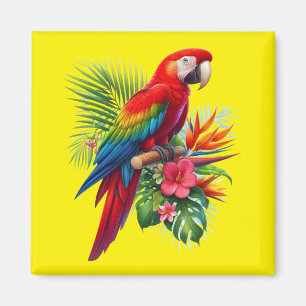 Aimant Rouge macaw tropical floral
