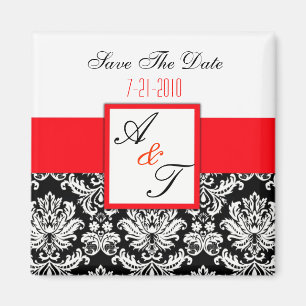 Aimant Rouge Monogramme Mariage damassé