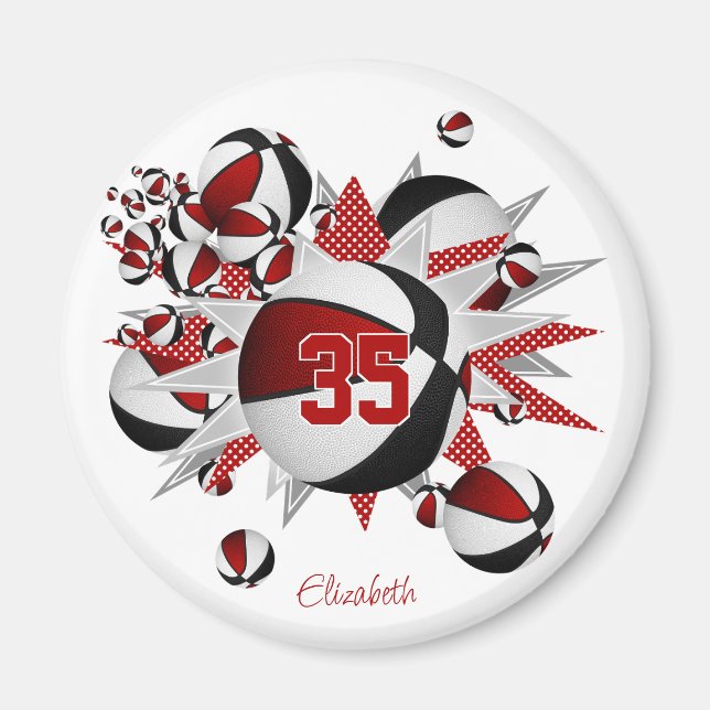 Aimant rouge noir basketballs stars acheter 1 ou acheter  (Devant)