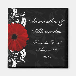Aimant Rouge+Noir+Blanc Gerbera Daisy Enregistrer la date