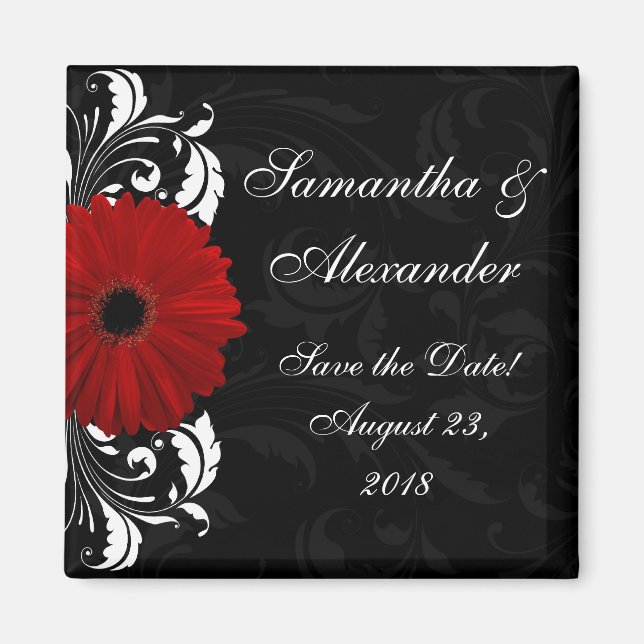 Aimant Rouge+Noir+Blanc Gerbera Daisy Enregistrer la date (Devant)