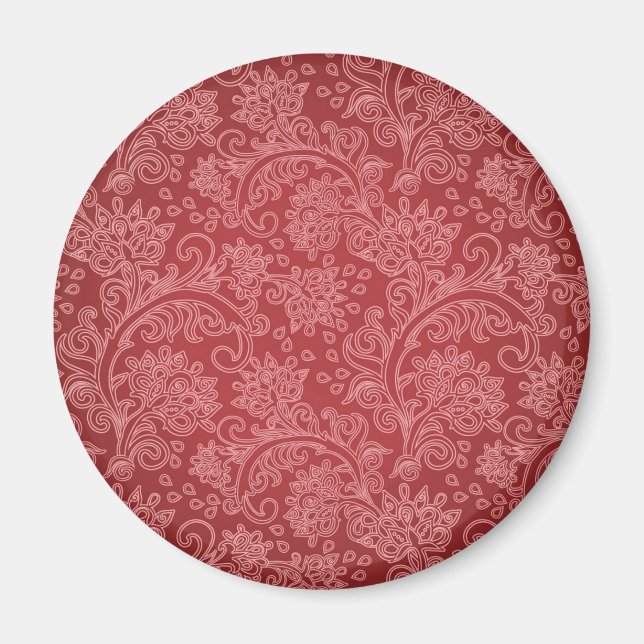 Aimant Rouge Paisley Damask Designer Floral Classic (Devant)