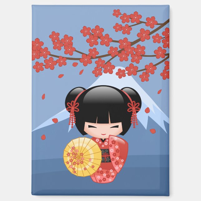 Aimant Rouge Sakura Kokeshi Cute Geisha Blue Mountain (Recto)