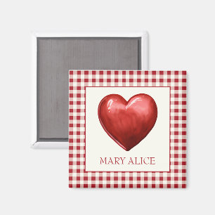 Aimant Rouge vintage et En vichy de crème avec coeur