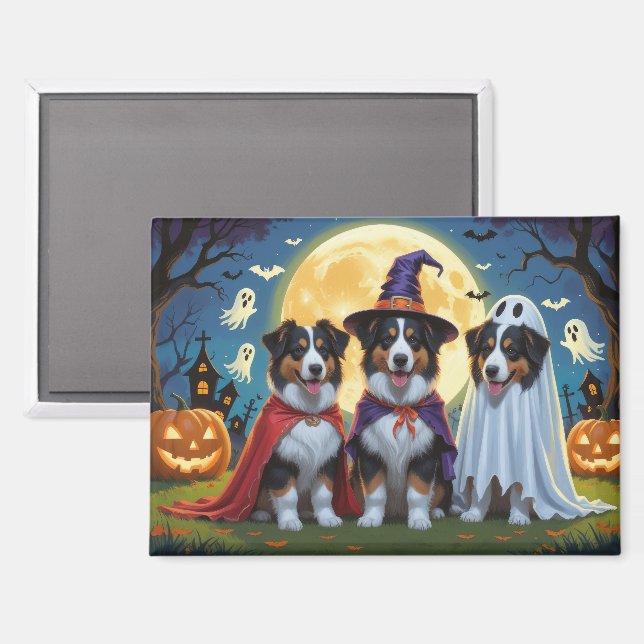 Aimant Rough Collie Chiens Citrouille Halloween Funny (Recto/Verso)