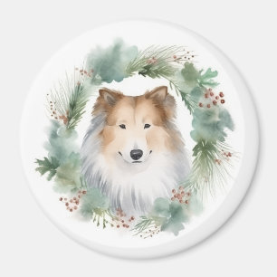 Aimant Rough Collie Christmas Wreath Festive Pup