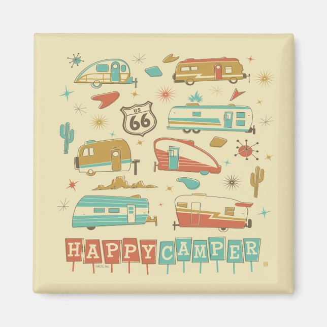 Aimant Route 66 Happy Camper (Devant)