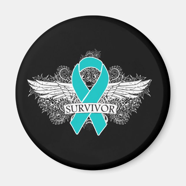 Aimant Ruban à ailes de SURVIVANT de Cancer ovarien (Devant)