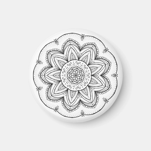 Aimant Ruban à main Mandala - Noir & Blanc rond (Devant)