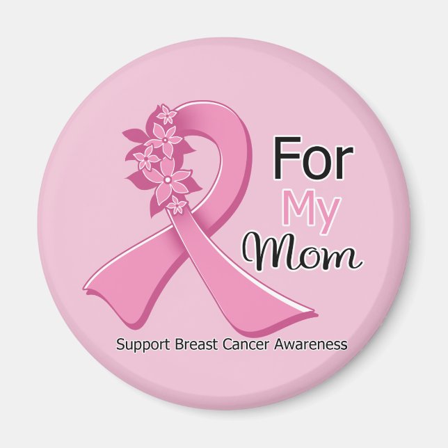Aimant Ruban rose pour ma mère - Cancer du sein (Devant)