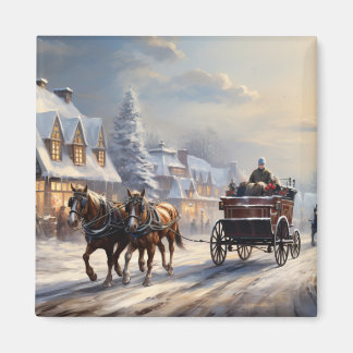 Aimant Rue de transport de Noël à cheval