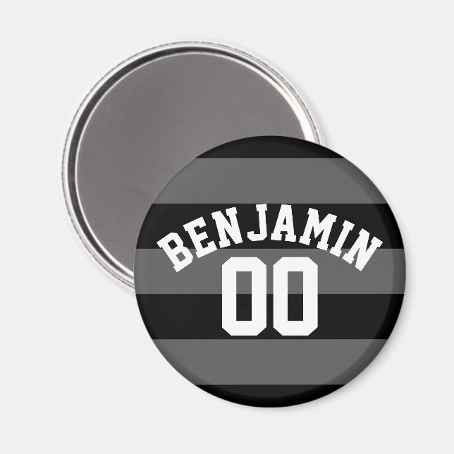 Aimant Rugby argenté noir et gris Numéro de nom (Recto/Verso)