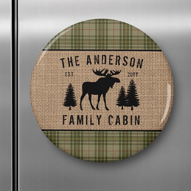 Aimant Russe Cabine de famille Moose Pine Green Plaid Bur (Créateur téléchargé)