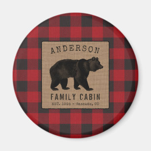 Aimant Rustic Bear Family Cabine Red Buffalo Plaid Burlap