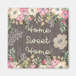 Aimant Rustic Look Home Sweet Home Floral Bois