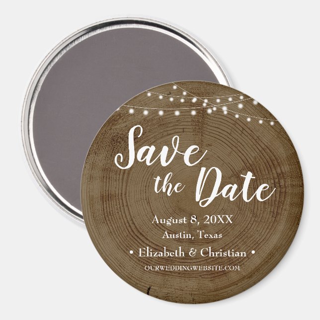 Aimant Rustic String of lights Wood Barn Save the date (Recto/Verso)