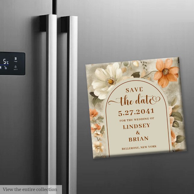 Aimant Rustique Bohème Orange Brûlé Ivoire Olive Enregist (Rustic Boho Burnt Orange Ivory Olive Save the Date)