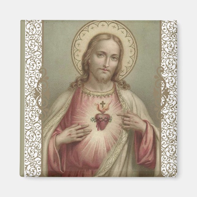 Aimant Sacré Coeur de Jésus avec bordure décorative (Devant)
