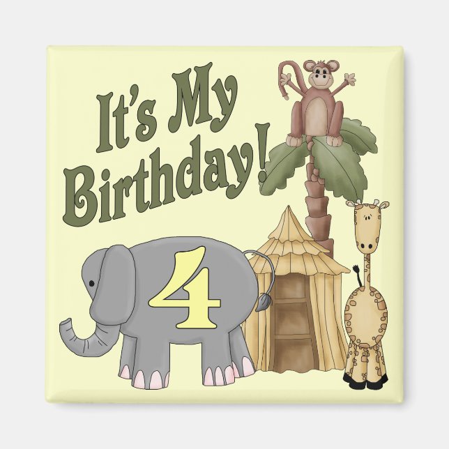 Aimant Safari de 4ème anniversaire (Devant)