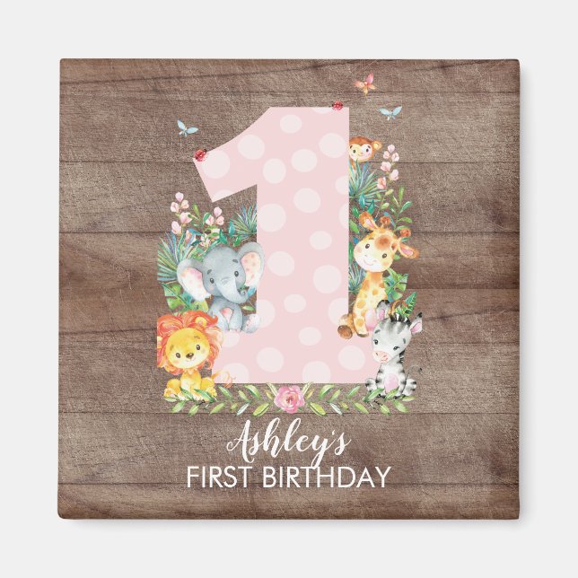 Aimant Safari Jungle Girls premier anniversaire Favoriser (Devant)