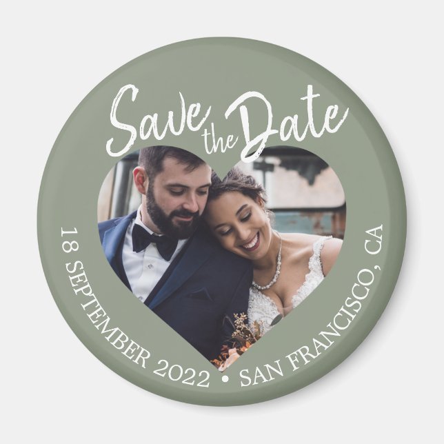 Aimant Sage Green Photo Modern Script Save the Date (Devant)